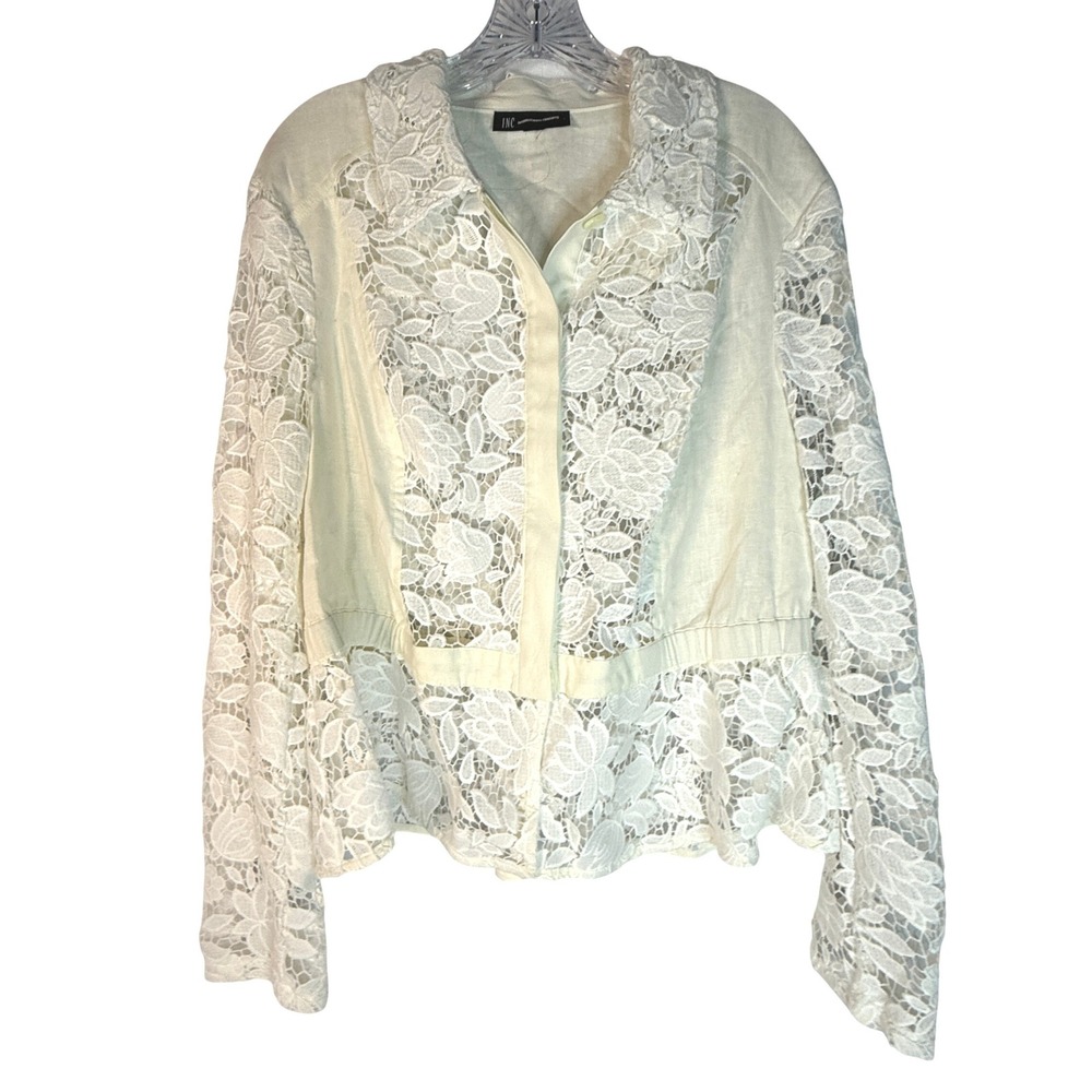 INC International Concepts Linen Lace Jacket White Open Front XL Boho Floral